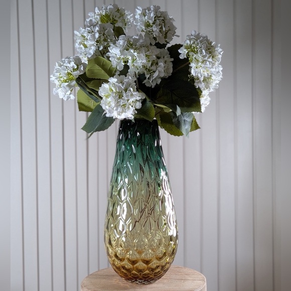 Large Emerald Amber Ombre Art Glass Vase Sculptural Textured Home Decor Gift - Picture 8 of 8